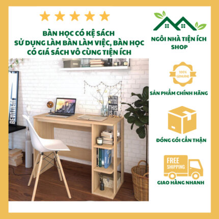 Bàn làm việc đa năng gỗ MDF, tích hợp kệ sách 3 tầng tiện lợi, thiết kế hiện đại, chống thấm nước, dễ lắp đặt tại nhà hoặc văn phòng