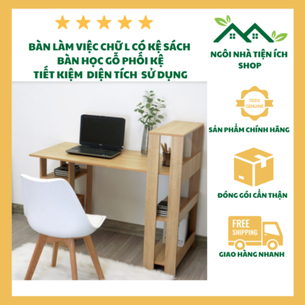 Bàn Làm Việc Chữ L Có Kệ Sách Tiện Lợi, Chất Liệu Gỗ MDF Phủ Melamine Chống Nước, Thiết Kế Tháo Lắp Gọn Gàng