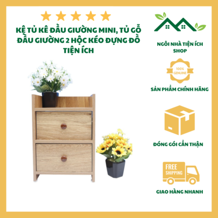 Tủ Đầu Giường Mini 2 Hộc Kéo, Gỗ MDF Bền Đẹp, Thiết Kế Trẻ Trung Tiện Lợi, Lắp Đặt Nhanh Chóng