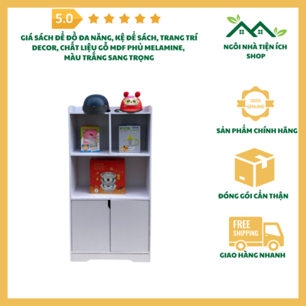 Giá Sách Để Đồ Đa Năng, Kệ Để Sách, Trang Trí Decor, Chất Liệu Gỗ MDF Phủ Melamine, Màu Trắng Sang Trọng