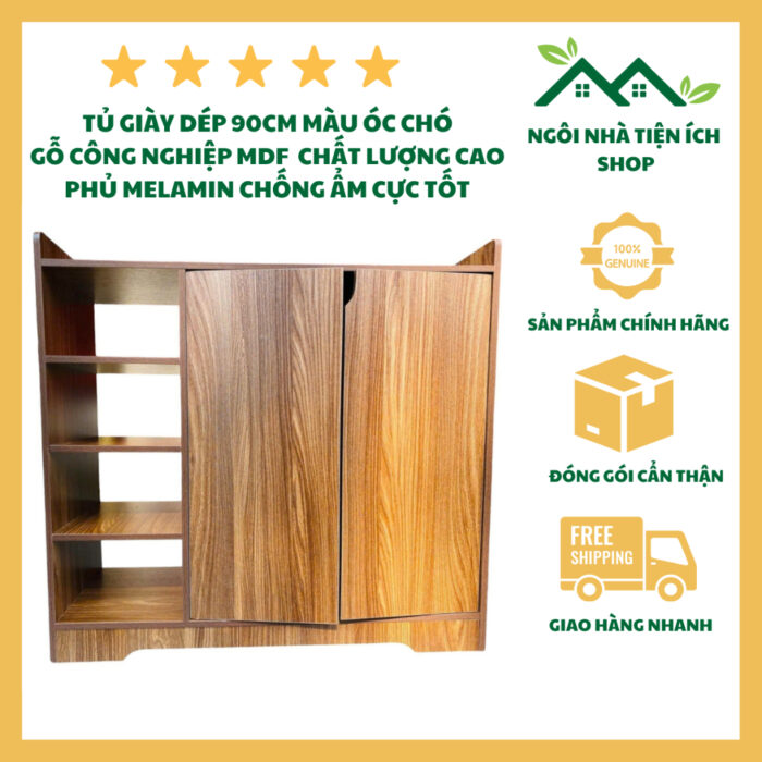 Tủ đựng giày dép, mũ nón màu óc chó, gỗ MDF phủ melamine chống ẩm, thiết kế đa năng tiết kiệm không gian, phù hợp mọi không gian sống