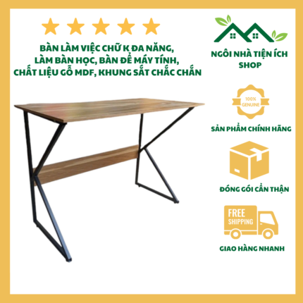 Bàn Làm Việc Chữ X, Chân Sắt Sơn Tĩnh Điện, Mặt Gỗ MDF Chống Nước, Kiểu Dáng Hiện Đại, Thiết Kế Gọn Nhẹ, Độ Bền Cao