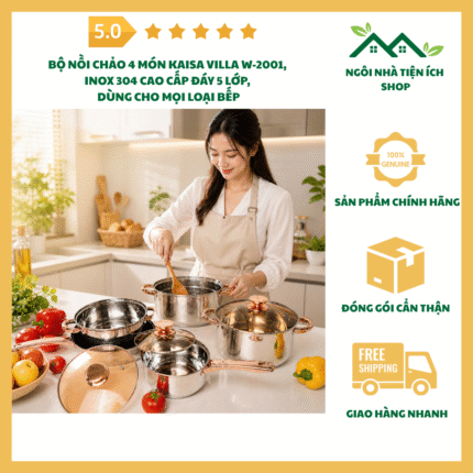 bộ nồi chảo 4 món kaisa villa w-2001 inox 304 cao cấp