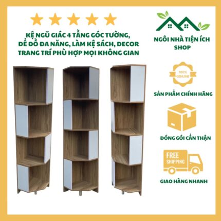 Kệ Ngũ Giác 4 Tầng, Góc Tường, Để Đồ Đa Năng, Làm Kệ Sách, Decor Trang Trí, Phù Hợp Mọi Không Gian