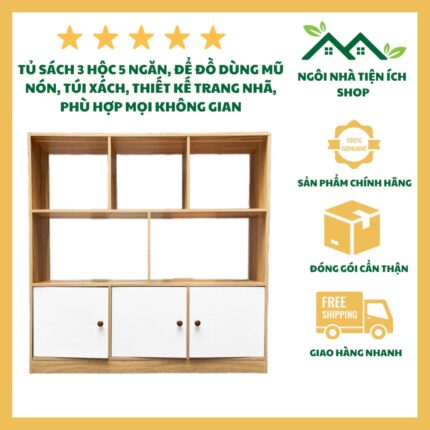 Tủ Sách 3 Hộc 5 Ngăn, Để Nhiều Đồ Dùng, Mũ Nón, Túi Xách, Thiết Kế Trang Nhã, Phù Hợp Mọi Không Gian