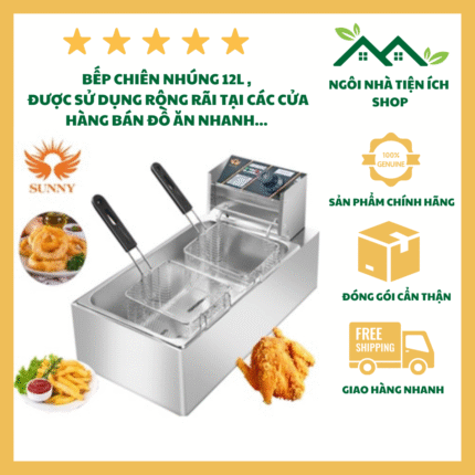 bep chien nhung dien sunny 12l inox cong suat 2500w dung tich lon