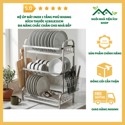 ke up bat inox 3 tang phu khang 42x61x25cm da nang nha bep