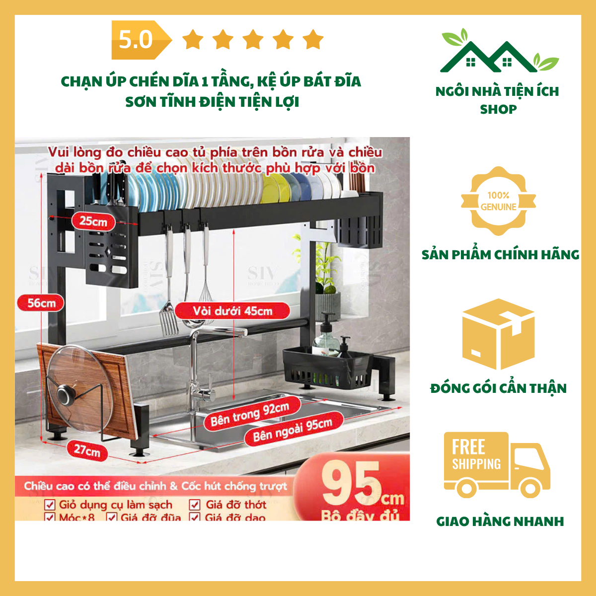 ngoinhatienich chạn úp chén dĩa 1 tầng sơn tĩnh điện tiện lợi cho nhà bếp