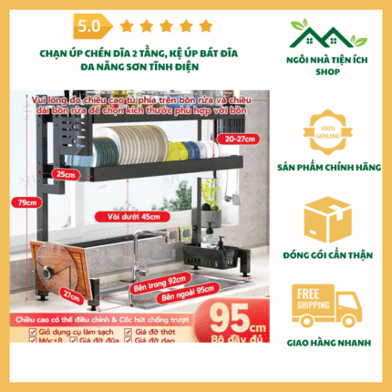 chạn úp chén dĩa 2 tầng sơn tĩnh điện đa năng cho nhà bếp