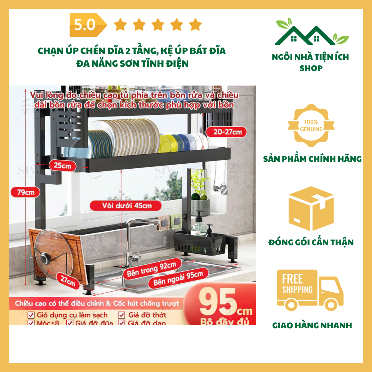 ngoinhatienich chạn úp chén dĩa 2 tầng sơn tĩnh điện đa năng cho nhà bếp