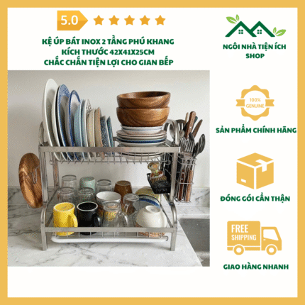 ke up bat inox 2 tang phu khang 42x41x25cm nha bep gon gang
