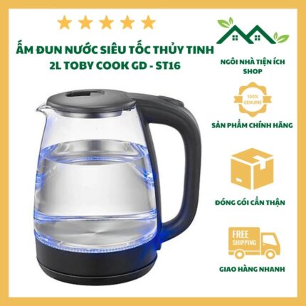 Ấm Siêu Tốc Tobycook Thủy Tinh 2L Công Suất 1500W An Toàn Tự Ngắt Khi Sôi