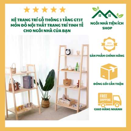 Kệ Trang Trí Gỗ Thông 3 Tầng, Thiết Kế Tự Lắp Ráp, Kiểu Dáng Tối Giản, Chất Liệu Gỗ Tự Nhiên Cao Cấp