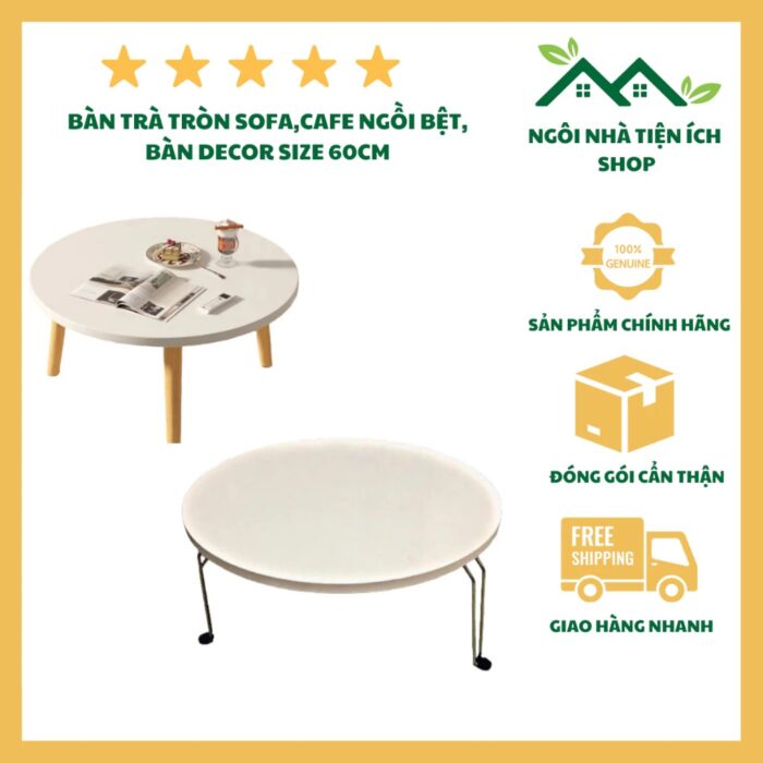 Bàn Tròn Ngồi Bệt Decor Trang Trí, Gỗ MDF Chống Ẩm, Thiết Kế Nhỏ Gọn, Phù Hợp Sofa – Phòng Khách – Cafe