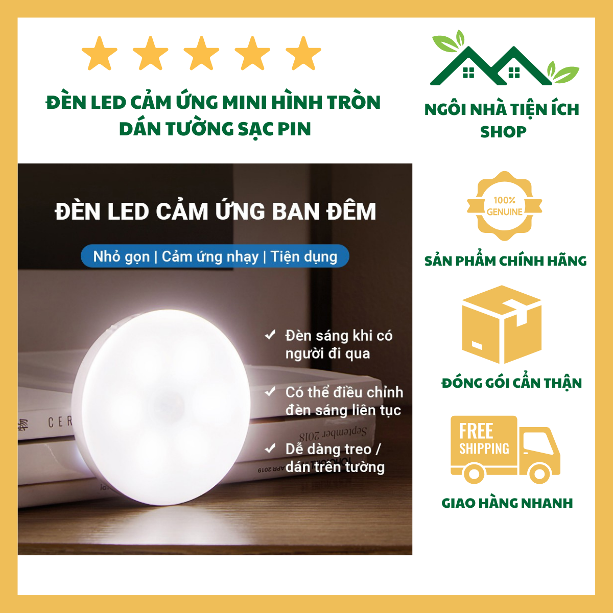 ngoi nha tien ich (2) đèn cảm biến tự động sáng led dán tường thông minh tiện lợi