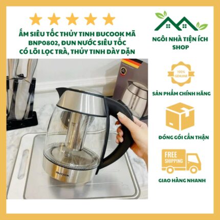 Ấm Siêu Tốc Thủy Tinh BuCook 1L8 Kiêm Pha Trà Cà Phê, Đun Nhanh Công Suất 2200W