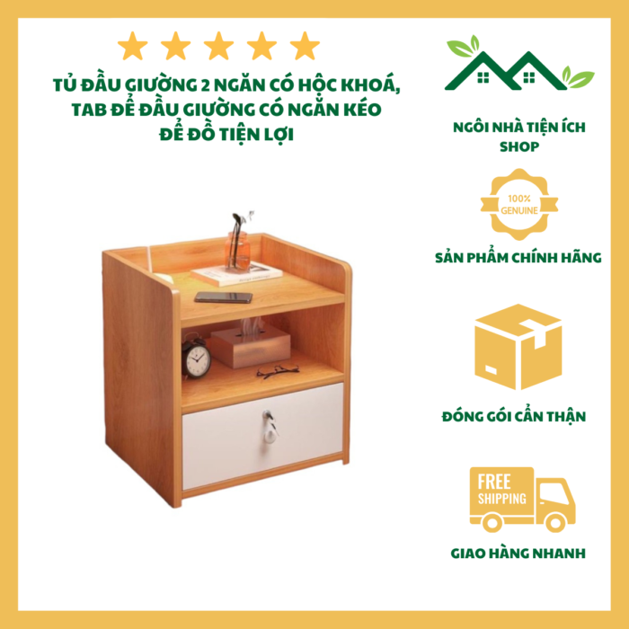 Tủ Đầu Giường 2 Ngăn Có Hộc Khóa An Toàn