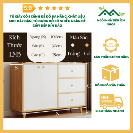 Tủ Giày Gỗ 5 Cánh Đa Năng