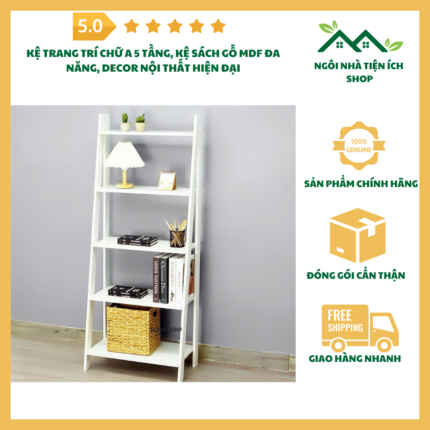 Kệ Trang Trí Chữ A 5 Tầng – Kệ Sách Gỗ MDF Đa Năng, Decor Nội Thất Hiện Đại