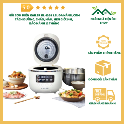 nồi cơm điện đa năng KAILER KL-1368, nồi cơm tách đường 1.2L, nồi cơm điện hẹn giờ KAILER, nồi cơm gia đình nhỏ gọn, thiết bị nhà bếp cao cấp