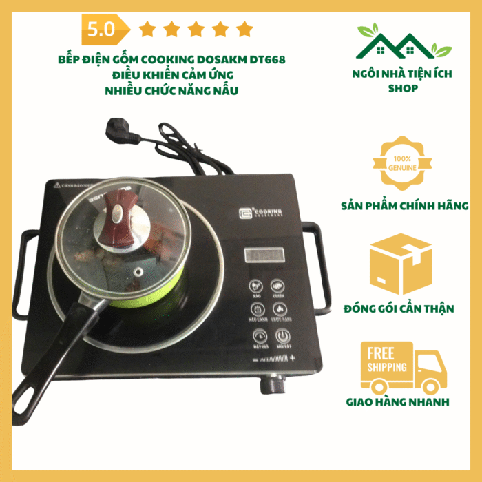 Bếp điện gốm Cooking DT668 cảm ứng chạm, mặt kính ceramic, dùng cho mọi loại nồi, bếp hồng ngoại hiện đại gia đình.
