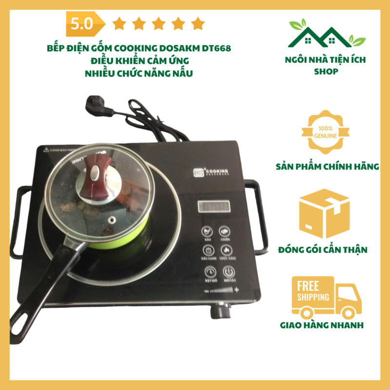 Bếp điện gốm Cooking DT668 cảm ứng chạm, mặt kính ceramic, dùng cho mọi loại nồi, bếp hồng ngoại hiện đại gia đình.