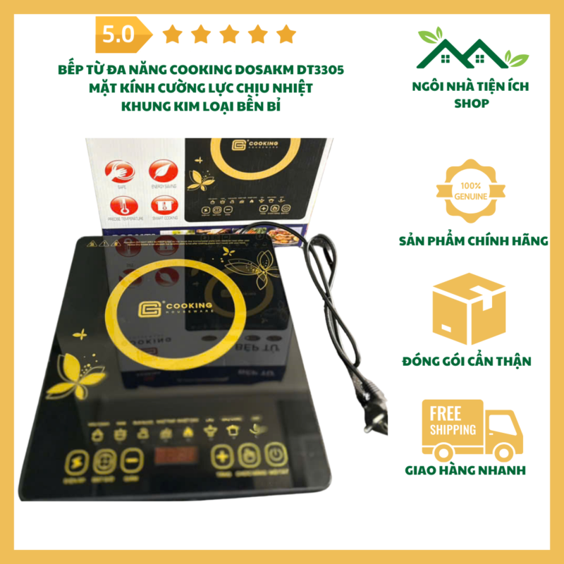 Bếp từ đa năng Cooking DT3305, mặt kính cường lực, công suất 2200W, bếp cảm ứng, bếp điện từ mini giá rẻ.