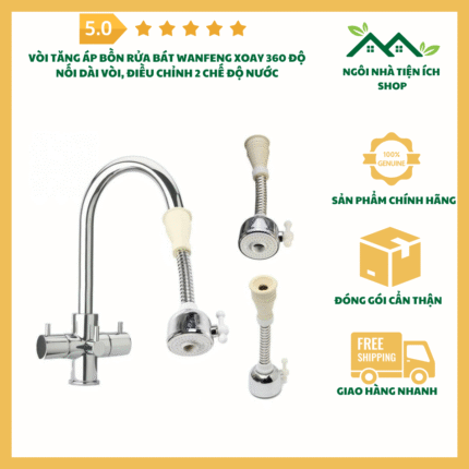 Đầu vòi tăng áp 360 Wanfeng, đầu vòi rửa bát tăng áp, vòi nước xoay chống văng, đầu vòi 2 chế độ nước, phụ kiện vòi bồn rửa tiện lợi.
