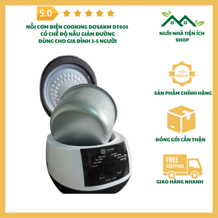 Nồi cơm điện Cooking DOSAKM DT601, thiết kế sang trọng, dung tích 6L, chế độ giảm đường, nấu nhanh, phù hợp mọi gia đình