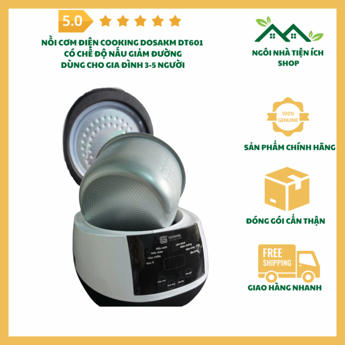 Nồi cơm điện Cooking DOSAKM DT601, thiết kế sang trọng, dung tích 6L, chế độ giảm đường, nấu nhanh, phù hợp mọi gia đình
