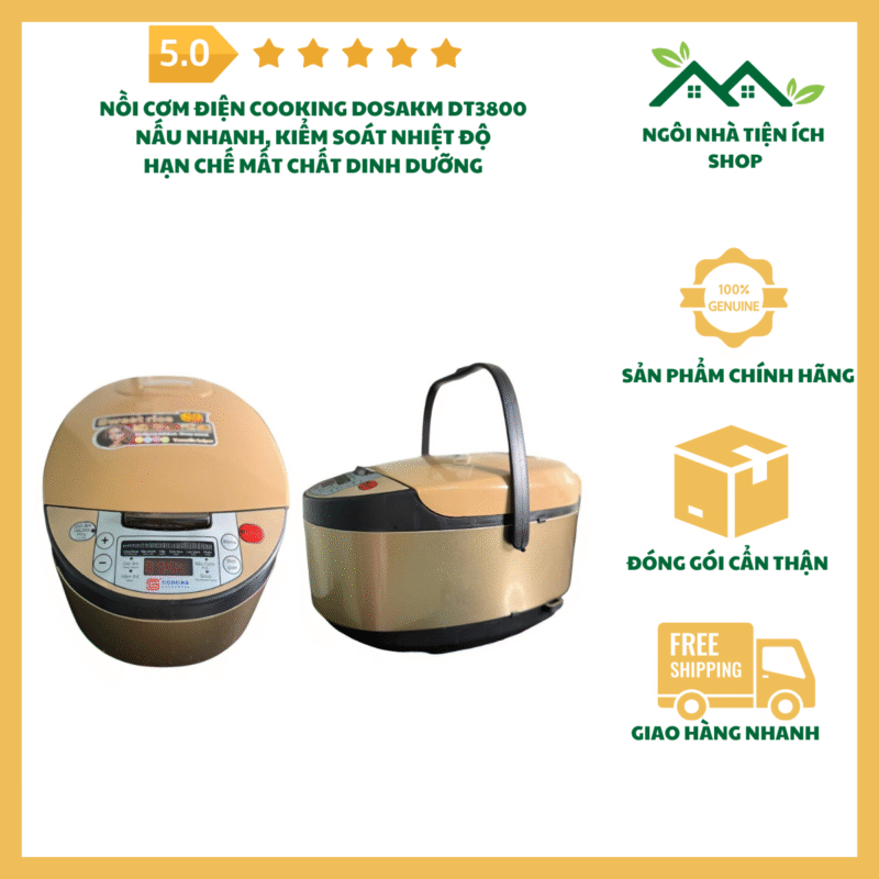 nồi cơm điện chống dính DOSAKM 5 lít, nồi cơm điện 900W Cooking DT3800, nồi cơm nấu nhanh gia đình, nồi cơm đa năng chống dính, nồi cơm điện tiết kiệm điện