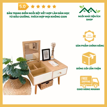 bàn trang điểm ngồi bệt gỗ mdf hiện đại kiêm bàn học nhỏ gọn cho phòng ngủ spa
