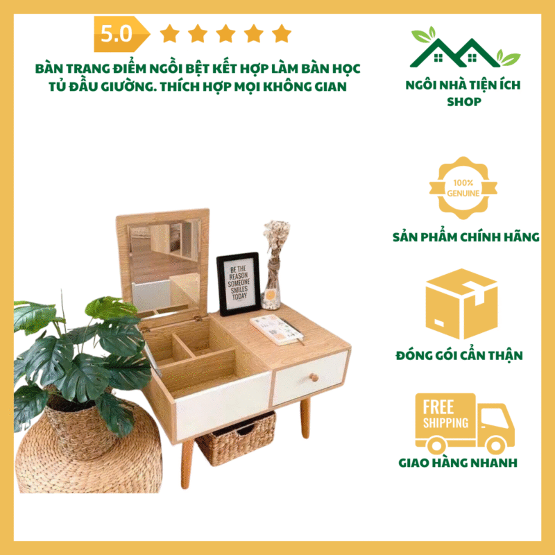 bàn trang điểm ngồi bệt gỗ mdf hiện đại kiêm bàn học nhỏ gọn cho phòng ngủ spa