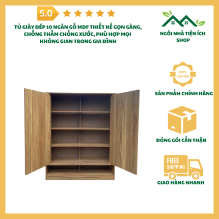 Tủ giày 10 ngăn gỗ MDF màu vân gỗ, thiết kế tiện ích phù hợp với gia đình hiện đại