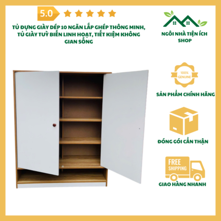 Tủ giày dép 10 ngăn gỗ MDF chống thấm, phối màu hiện đại, phù hợp nội thất tối giản