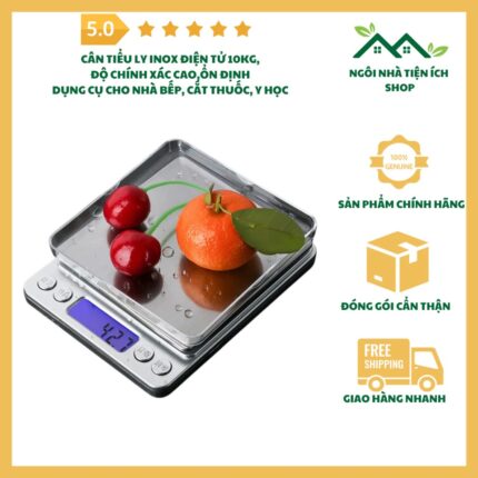 Cân điện tử inox 3kg, cân tiểu ly nhà bếp, cân mini 1g chính xác, cân làm bánh, cân pha chế cà phê chuyên dụng.