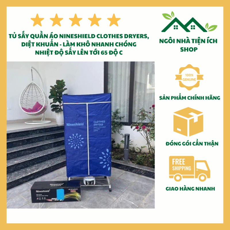 tủ sấy quần áo nineshield công suất 1500W diệt khuẩn và làm khô nhanh chóng