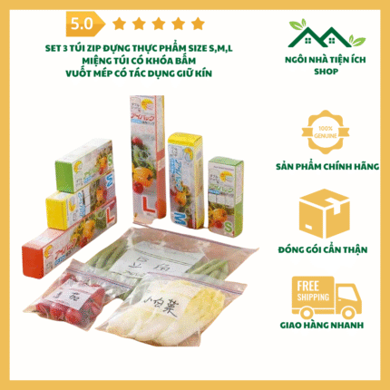 Set 3 cuộn túi zip đựng thực phẩm tiện lợi bằng nhựa PE nhiều kích thước