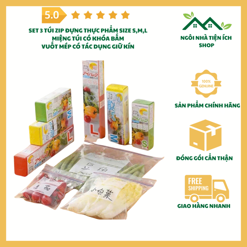 Set 3 cuộn túi zip đựng thực phẩm tiện lợi bằng nhựa PE nhiều kích thước
