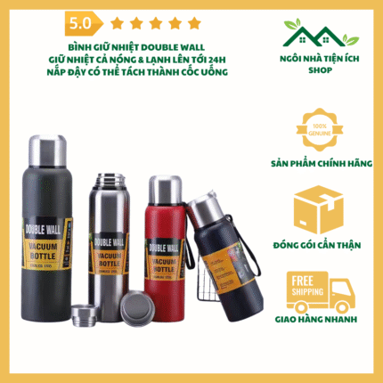 Bình giữ nhiệt Double Wall Số 10, dung tích 750ml, inox 304 cao cấp, giữ nhiệt 24 giờ, thiết kế tiện lợi