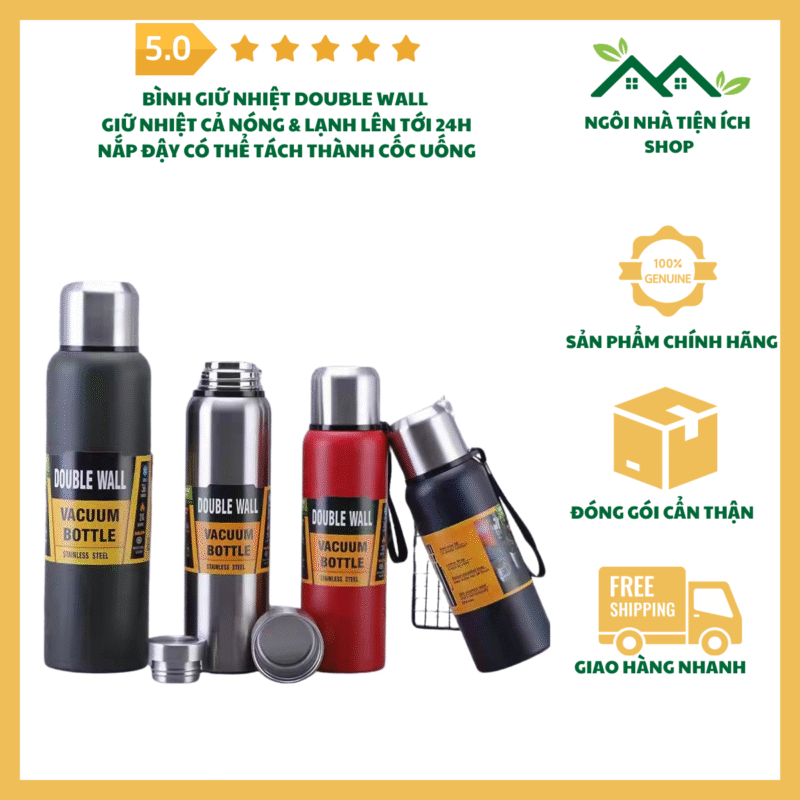 Bình giữ nhiệt Double Wall Số 10, dung tích 750ml, inox 304 cao cấp, giữ nhiệt 24 giờ, thiết kế tiện lợi