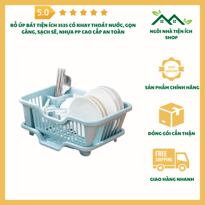 Rổ Úp Bát Tiện Ích 3535 Có Khay Thoát Nước Nhựa PP Cao Cấp Sạch Sẽ Gọn Gàng