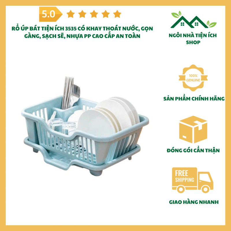 Rổ Úp Bát Tiện Ích 3535 Có Khay Thoát Nước Nhựa PP Cao Cấp Sạch Sẽ Gọn Gàng