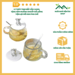 Cốc thủy tinh nắp gấu dễ thương, kèm thìa và charm trang trí