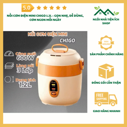 Nồi cơm điện mini Chigo 1.2L nhỏ gọn, chống dính, tiện lợi cho sinh viên và người sống một mình
