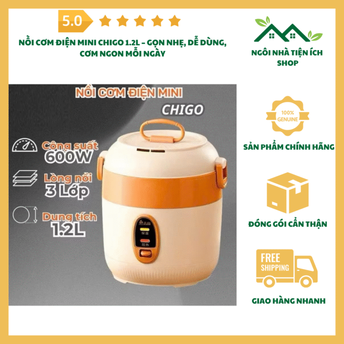 Nồi cơm điện mini Chigo 1.2L nhỏ gọn, chống dính, tiện lợi cho sinh viên và người sống một mình