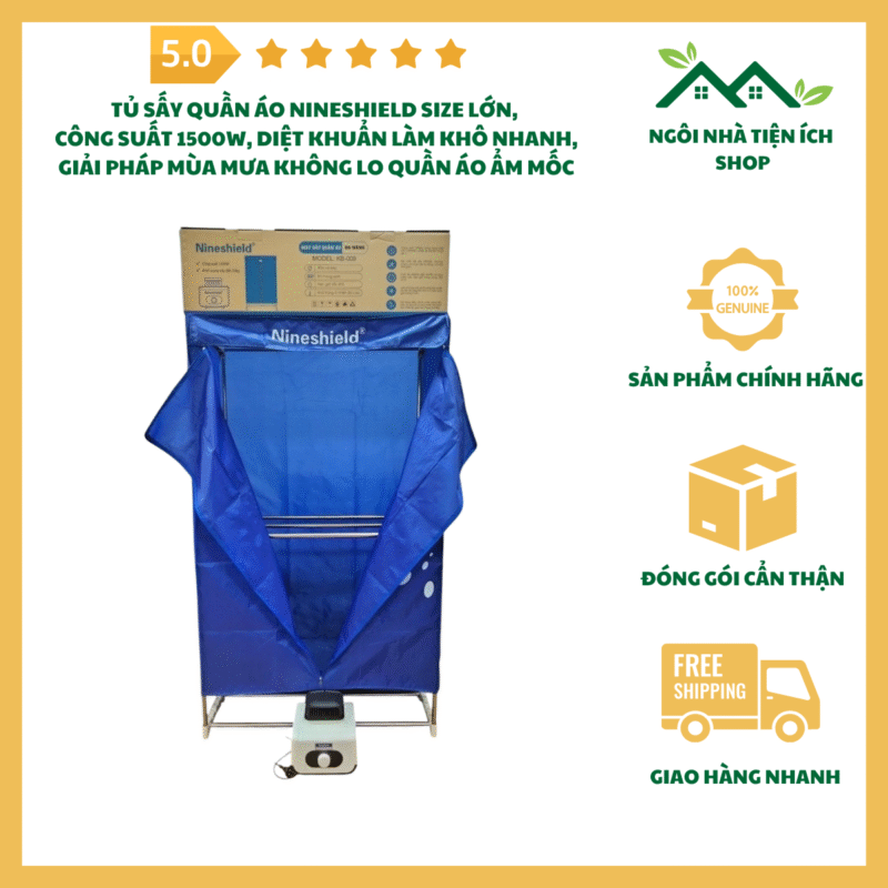 tủ sấy quần áo nineshield công suất 1500W diệt khuẩn và làm khô nhanh chóng