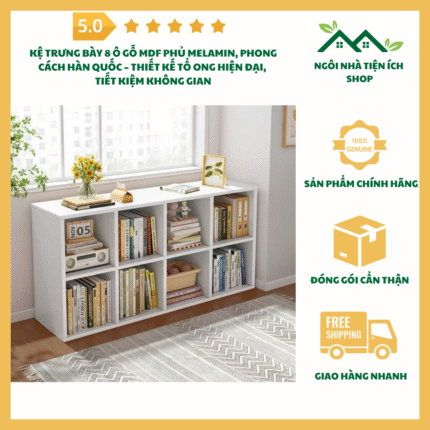 kệ trưng bày 8 ô gỗ MDF phong cách Hàn Quốc mã K8H chống nước hiện đại