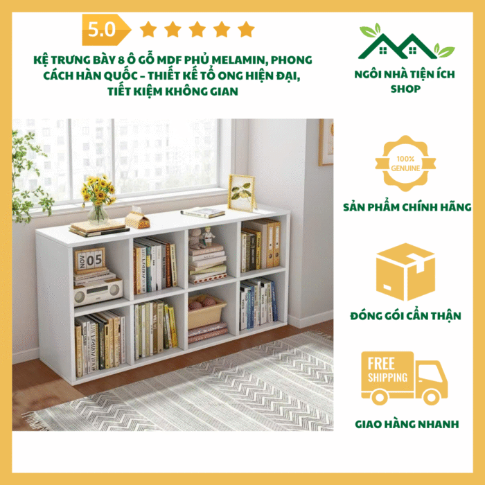 kệ trưng bày 8 ô gỗ MDF phong cách Hàn Quốc mã K8H chống nước hiện đại