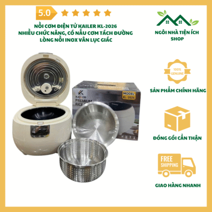 Nồi cơm điện tử Kailer KL-2026 chống dính tự nhiên vân lục giác 1.2L